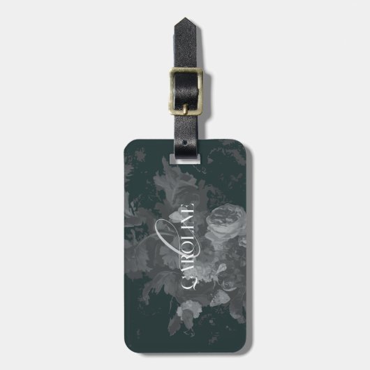 Diepgroen  bloemstilleven stijlvol bagagelabel (Voorkant verticaal)