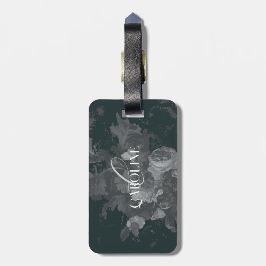 Diepgroen  bloemstilleven stijlvol bagagelabel (Achterkant verticaal)