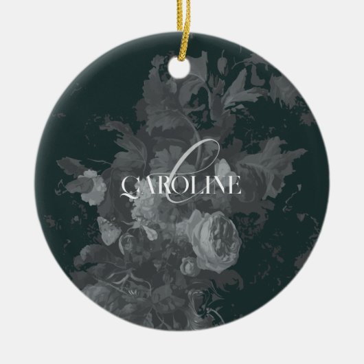 Diepgroen  bloemstilleven stijlvol keramisch ornament (Voorkant)