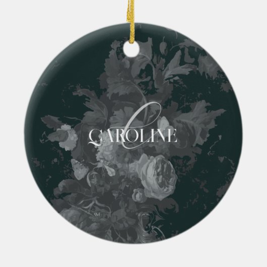 Diepgroen  bloemstilleven stijlvol keramisch ornament (Achterkant)