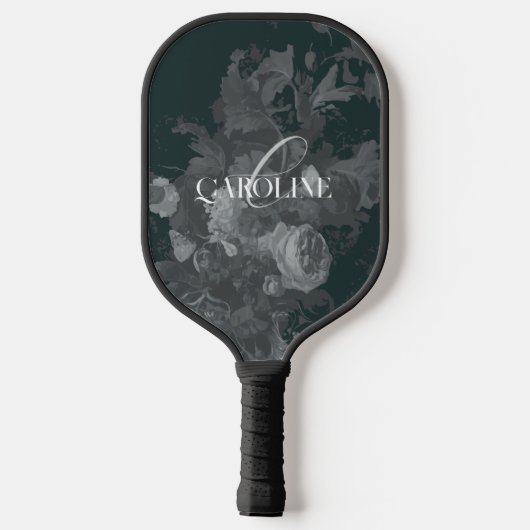Diepgroen  bloemstilleven stijlvol pickleball paddle (Achterkant)