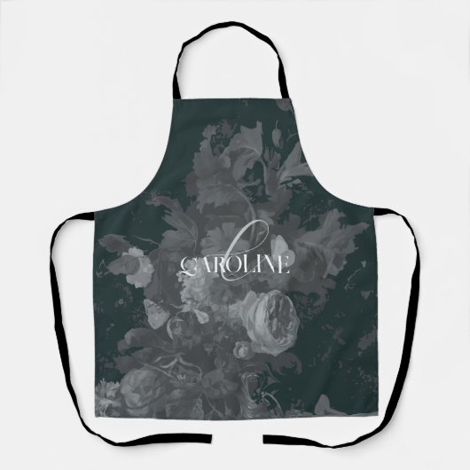 Diepgroen  bloemstilleven stijlvol schort (Voorkant)