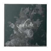 Diepgroen  bloemstilleven stijlvol tegeltje (Voorkant)