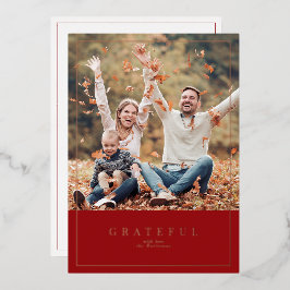 Dieprode folie Thanksgiving familie fotokaart Feestdagenkaart