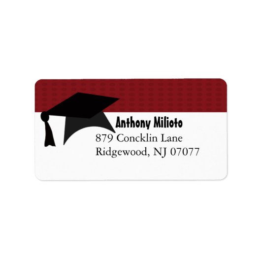 Dieprode graduatiekap etiket (Voorkant)