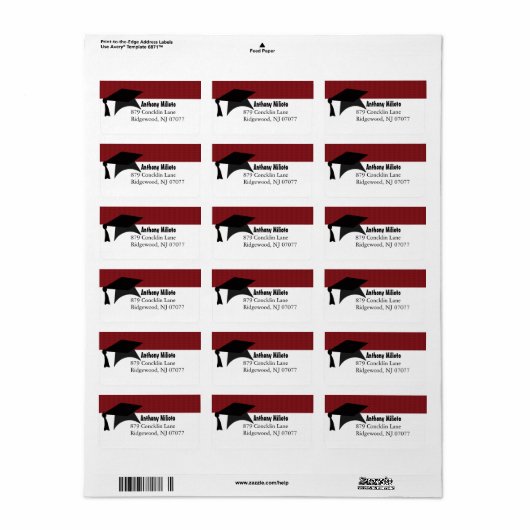 Dieprode graduatiekap etiket (Full Sheet)