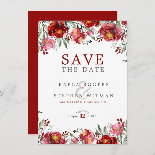 Dieprode grens van de Bloemen Save The Date (Voorkant / Achterkant)