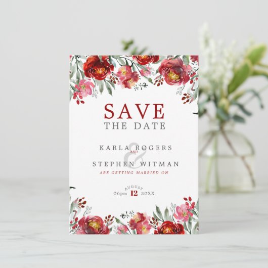 Dieprode grens van de Bloemen Save The Date (Staand voorkant)