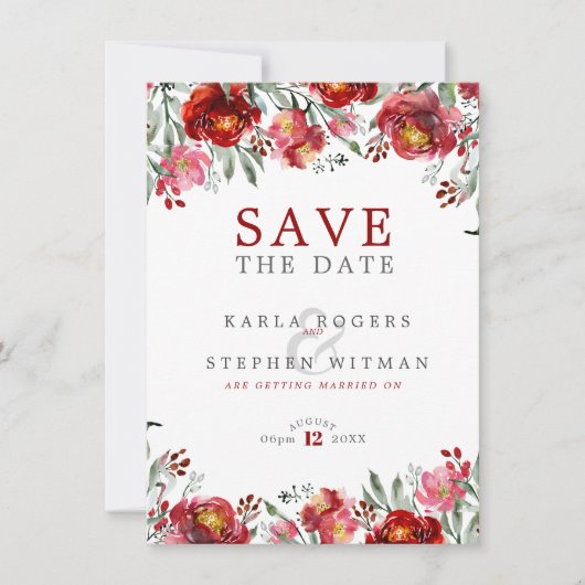 Dieprode grens van de Bloemen Save The Date (Voorkant)