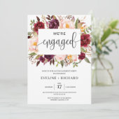 Dieprode marsala blush roze floral verloving kaart (Staand voorkant)