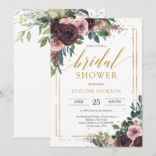 Dieprode mauve rozen stoffige roze rozen goud kaart (Voorkant / Achterkant)