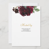 Dieprode merlot bloemen en gouden winter bruids kaart (Achterkant)