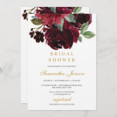 Dieprode merlot bloemen en gouden winter bruids kaart (Voorkant / Achterkant)