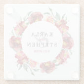 Dieprode Waterverf Bloemen Trouwkrans Glazen Onderzetter (Achterkant)