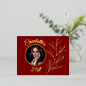 Dieprood Bord Geel & Graphic Gold Leaf Verjaardag Folie Uitnodiging Briefkaart (Staand Voorkant)