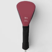 Dieprood Effen Kleur Wit Initialen & Naam Golfheadcover (Voorkant)