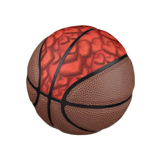 Dieprood met diepe harten mini basketbal (Schuin)