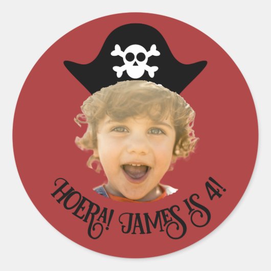 Dieprood Piraten Foto Sticker – Eigen Naam - (Voorkant)