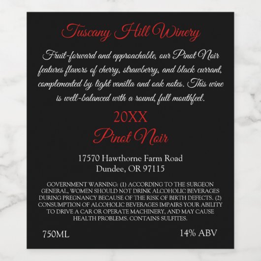 Dieprood - provencale (set van 8) Zwart Rood Wijn Etiket (Enkel label)