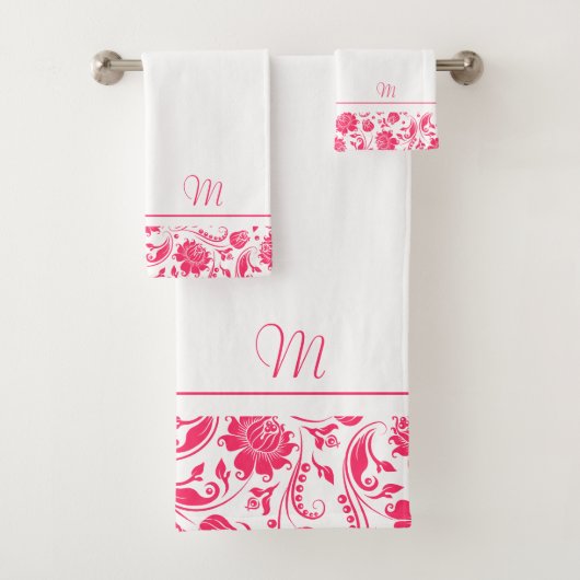 Dieproze en witte damesmonogram bad handdoek (Insitu)