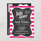 Dieproze horizontale strepen; krijtbordlook uitnodiging briefkaart (Voorkant / Achterkant)