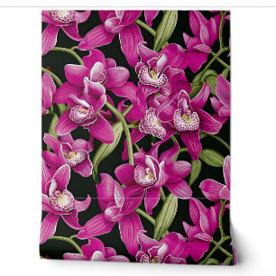 Dieproze orchideeën :Franz Bauer Style Behang