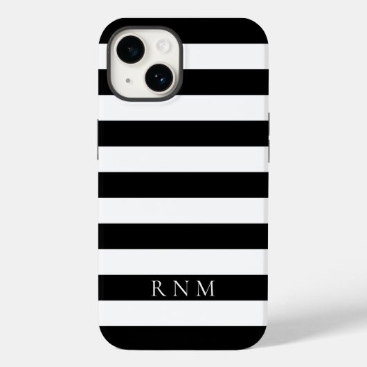 Diepste Zwarte Strepen Naam of Monogram iPhone 14 Case-Mate iPhone Case (Achterkant)