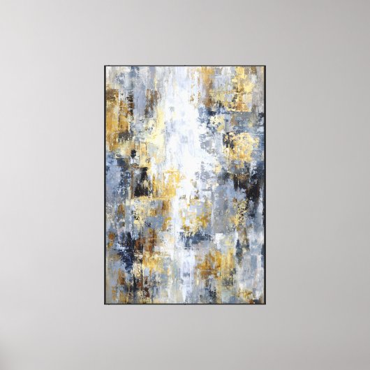 Diepte & Drift: Blauwe Goud Abstracte Canvas Afdruk (Voorkant)