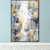 Diepte & Drift: Blauwe Goud Abstracte Canvas Afdruk (Insitu (Houten vloer))