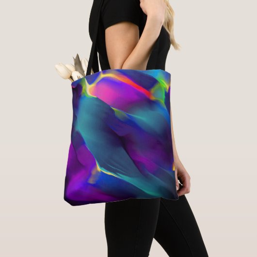 Diepte en gekleurde reliëfs, blauw overheerst tote bag (Dichtbij)