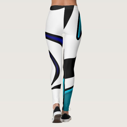 Dieptelading: Abstract Zwart, Wit & Blauw Leggings (Achterkant)