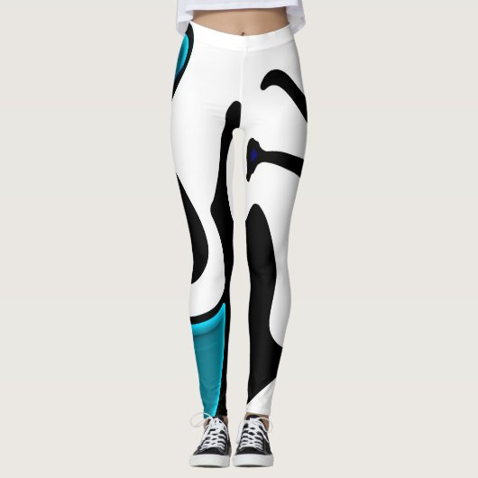 Dieptelading: Abstract Zwart, Wit & Blauw Leggings (Voorkant)