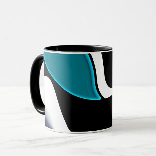 Dieptelading: Abstract Zwart, Wit & Blauw Mok (Voorkant links)