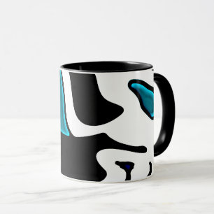 Dieptelading: Abstract Zwart, Wit & Blauw Mok