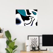 Dieptelading: Abstract Zwart, Wit & Blauw Poster (Thuiskantoor)
