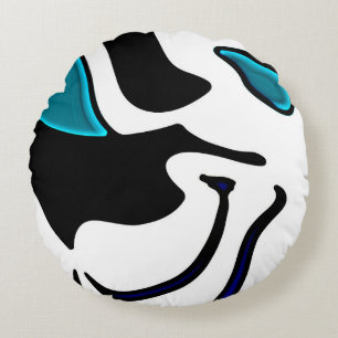Dieptelading: Abstract Zwart, Wit & Blauw Rond Kussen