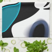 Dieptelading: Abstract Zwart, Wit & Blauw Theedoek (Gevouwen)