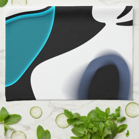 Dieptelading: Abstract Zwart, Wit & Blauw Theedoek (Gevouwen)