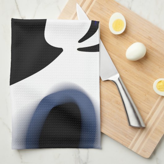 Dieptelading: Abstract Zwart, Wit & Blauw Theedoek (Quarter Fold)