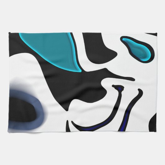 Dieptelading: Abstract Zwart, Wit & Blauw Theedoek (Horizontaal)