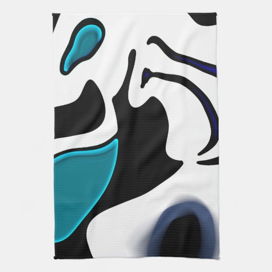 Dieptelading: Abstract Zwart, Wit & Blauw Theedoek (Verticaal)