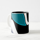 Dieptelading: Abstract Zwart, Wit & Blauw Tweekleurige Koffiemok (Voorkant links)