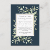 Diepzee Blauw Aquarel Groene Huwelijksdetails Informatiekaartje (Voorkant)