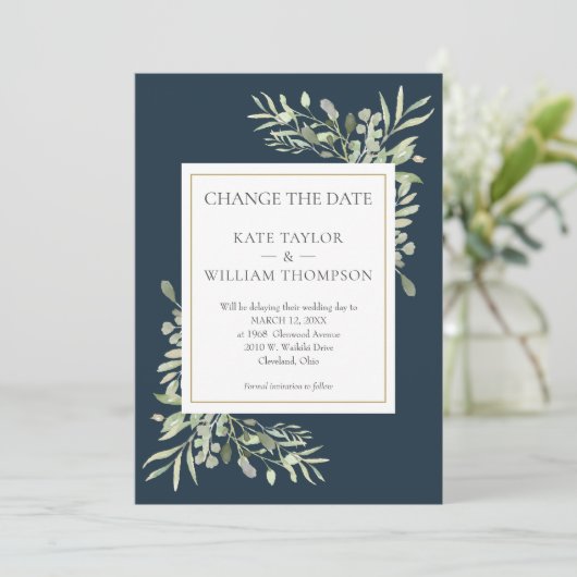 Diepzee Blauw Wijzig de Datum Foto Bruiloft Save The Date (Staand voorkant)