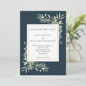 Diepzee Blauw Wijzig de datum Groene bruiloft Save The Date (Staand voorkant)