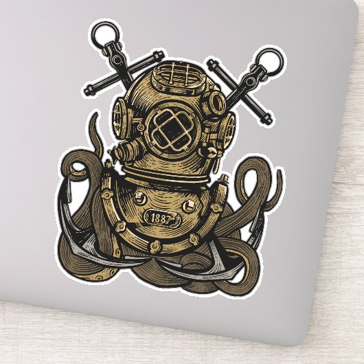 Diepzee-Duiker Octopus Gekruiste Ankers Sticker (Detail)
