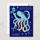 Diepzee Octopus Blauwe Bubbel Marine Verjaardag Briefkaart (Voorkant / Achterkant)