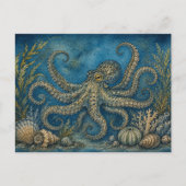 Diepzee Octopus Briefkaart Aquarel Geïnspireerd (Voorkant)