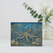 Diepzee Octopus Briefkaart Aquarel Geïnspireerd (Staand voorkant)