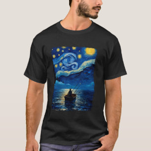 Diepzeevisser Vissersman Sterrennacht Schilderij T-shirt